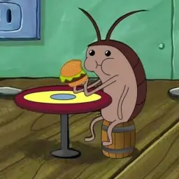 Spongebob cockroach eating a hamburger