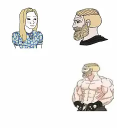 A man and a girl vs a strong man wojak