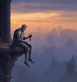 sad knight enjoying the view