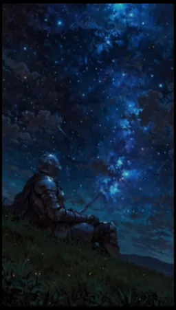 sad knight sitting on grass