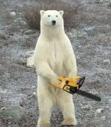 Polar bear with chainsaw