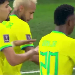 Brazilian players dance