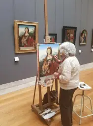 Elderly Woman Copying Painting