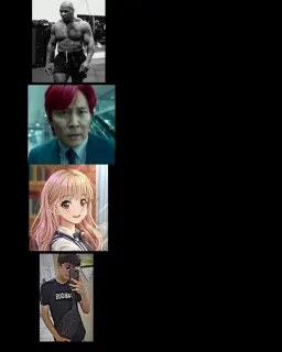 Four -level comparison of Mike Tyson and Gay Hun and an anime girl and a boy