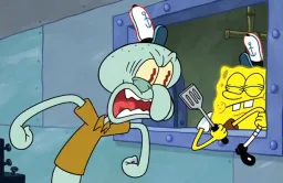 the angry Squidward against spongebob