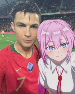 Ronaldo next to the anime girl