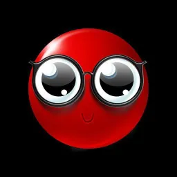 Smiling red emoji with glasses