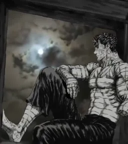 گاتس ناراحت و تک دست درحال نگاه کردن به ماه