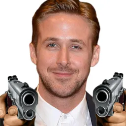 Rayan gozling with two gun in his hand