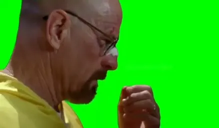 Waltrowite is smelling his hand green screen