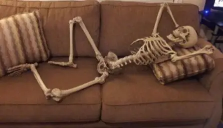 Skeleton on couch