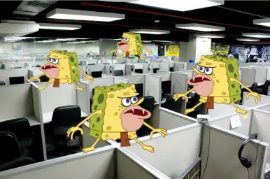 caveman spongebob call center