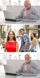 Distracted Boyfriend + Hide the Pain Harold