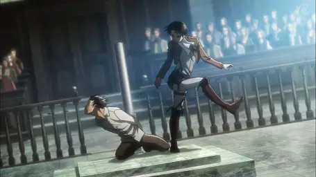 Levi kicking Eren Attack on Titan