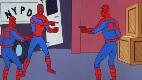 Spiderman pointing at Spiderman pointing at Spiderman