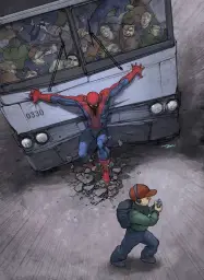 SPIDERMAN holding train