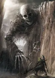 Man fighting giant skeleton