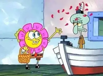 SpongeBob throwing flowers