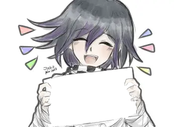 Kokichi holding blank sign