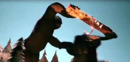 King Kong feeds godzilla a tree