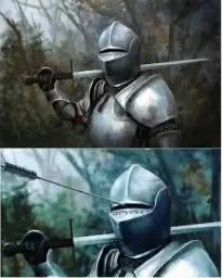 Knight arrow spear between eyes