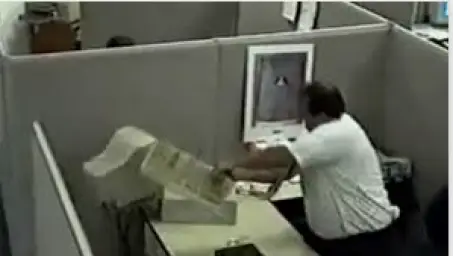 man destroys computer