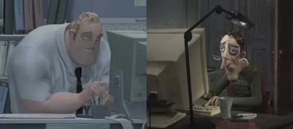 Mr. Incredible and Mr. Jones on their computers