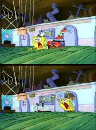 Mr. Krabs dragging Spongebob