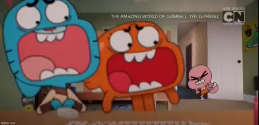 Gumball and Darwin screaming at Anais