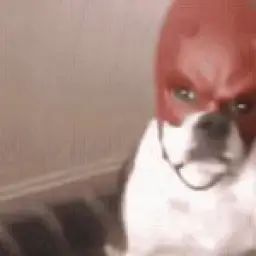 Dog with devil mask