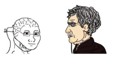 Fake intellectual Wojak vs. philosopher chad