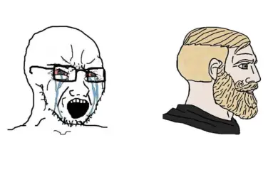 Crying Wojak vs Chad Back Turned