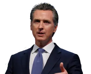 Gavin newsom pointing American Psycho with transparency