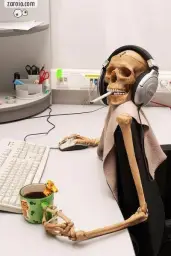 Hyped-up Skeleton at Desk