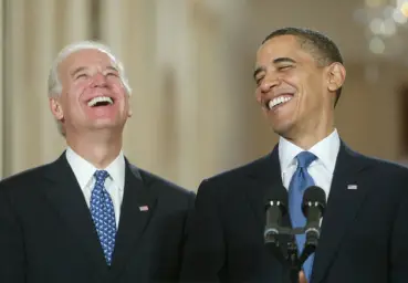 Biden Obama laugh