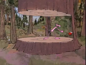 Pink panther cutting tree